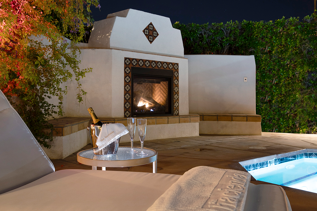 Fireplace at Pool at The Hacienda at Warm Sands Luxury Gay Hotel